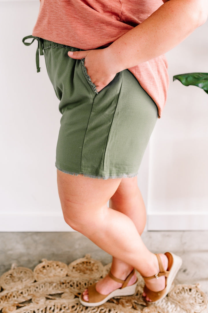 Summer Blend Drawstring Shorts In Olive-shorts-Styled by Steph-Styled by Steph-Women's Fashion Clothing Boutique, Indiana