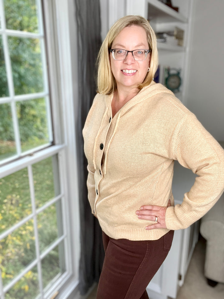 Button-Down Hooded Cardigan in Creamy Almond-cardigan-Trendsi-Styled by Steph-Women's Fashion Clothing Boutique, Indiana