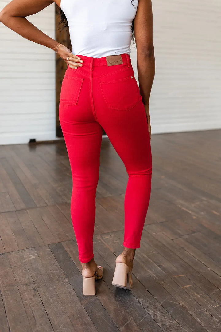 Judy Blue High Waist Tummy Control Red Skinny Jeans-denim-Ave Shops-Styled by Steph-Women's Fashion Clothing Boutique, Indiana