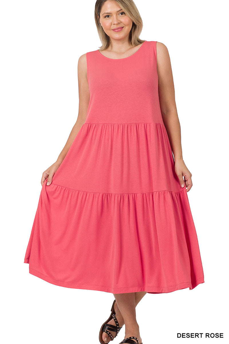 Pink Tiered Midi Dress-dress-Zenana-Styled by Steph-Women's Fashion Clothing Boutique, Indiana