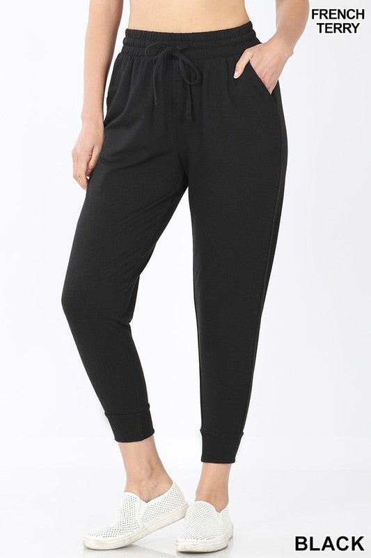 Soft French Terry Joggers with Pockets - Black-joggers-Zenana-Styled by Steph-Women's Fashion Clothing Boutique, Indiana