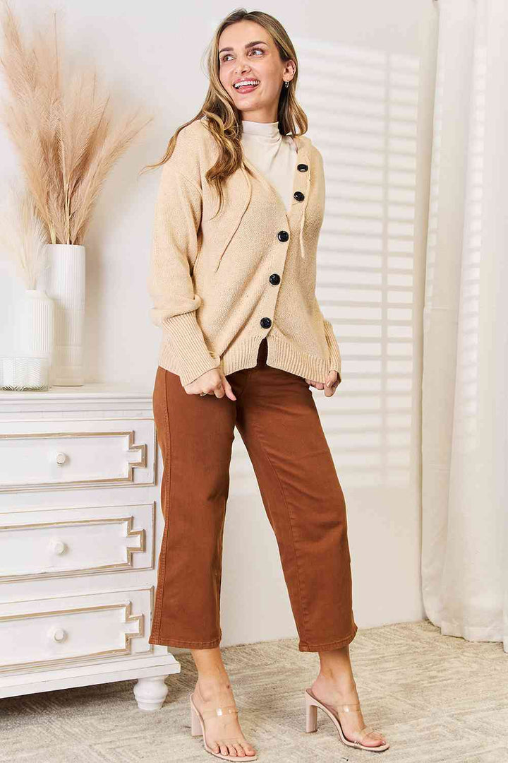 Button-Down Hooded Cardigan in Creamy Almond-cardigan-Trendsi-Styled by Steph-Women's Fashion Clothing Boutique, Indiana
