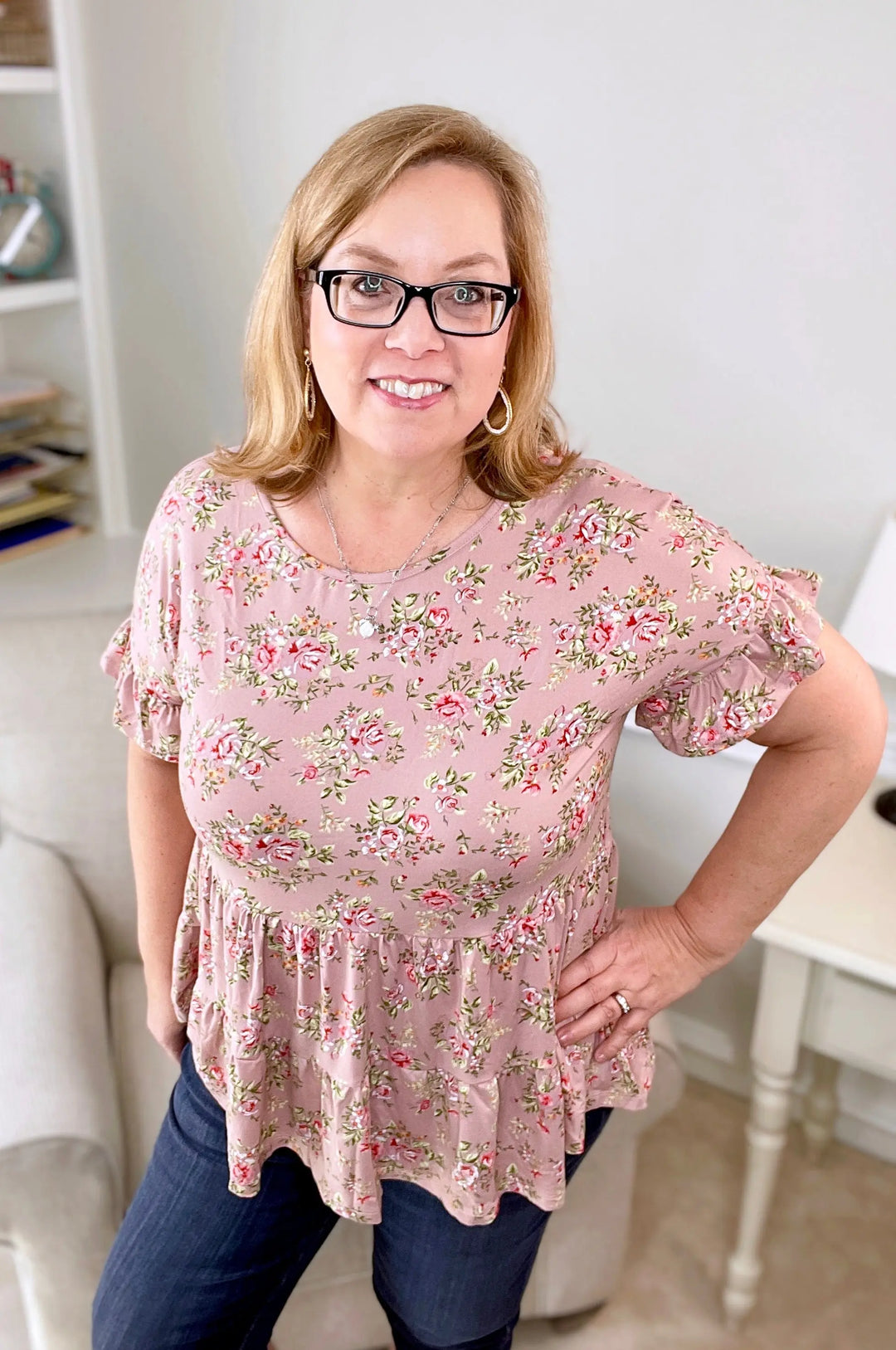 Blush Floral Babydoll Top-short sleeve top-Ninexis-Styled by Steph-Women's Fashion Clothing Boutique, Indiana