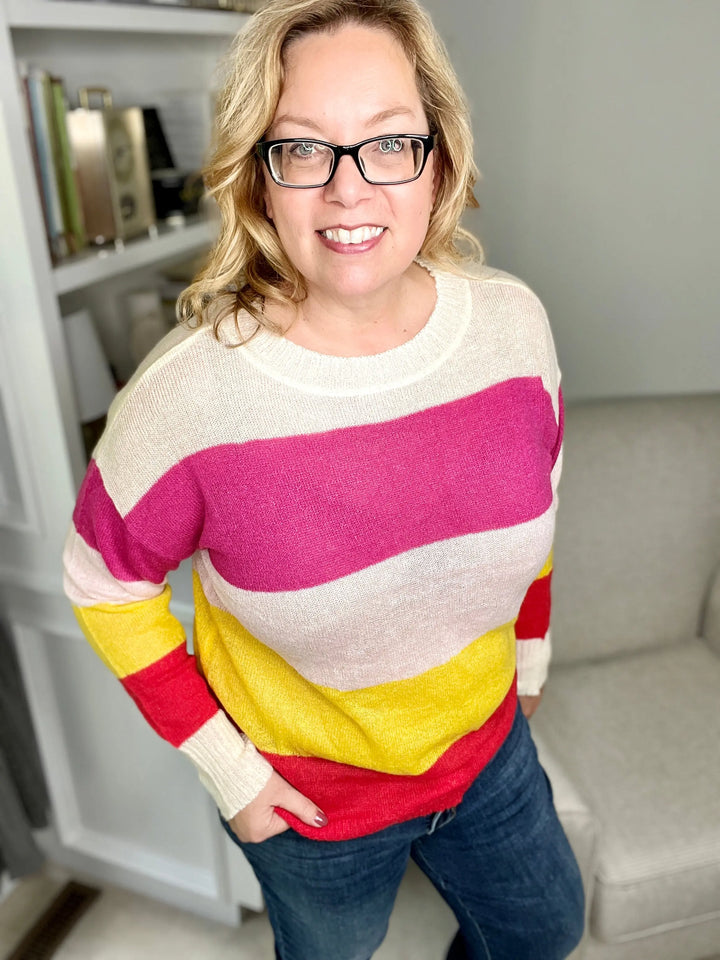 Brighter Days Lightweight Colorblock Sweater-sweater-CY Fashion-Styled by Steph-Women's Fashion Clothing Boutique, Indiana