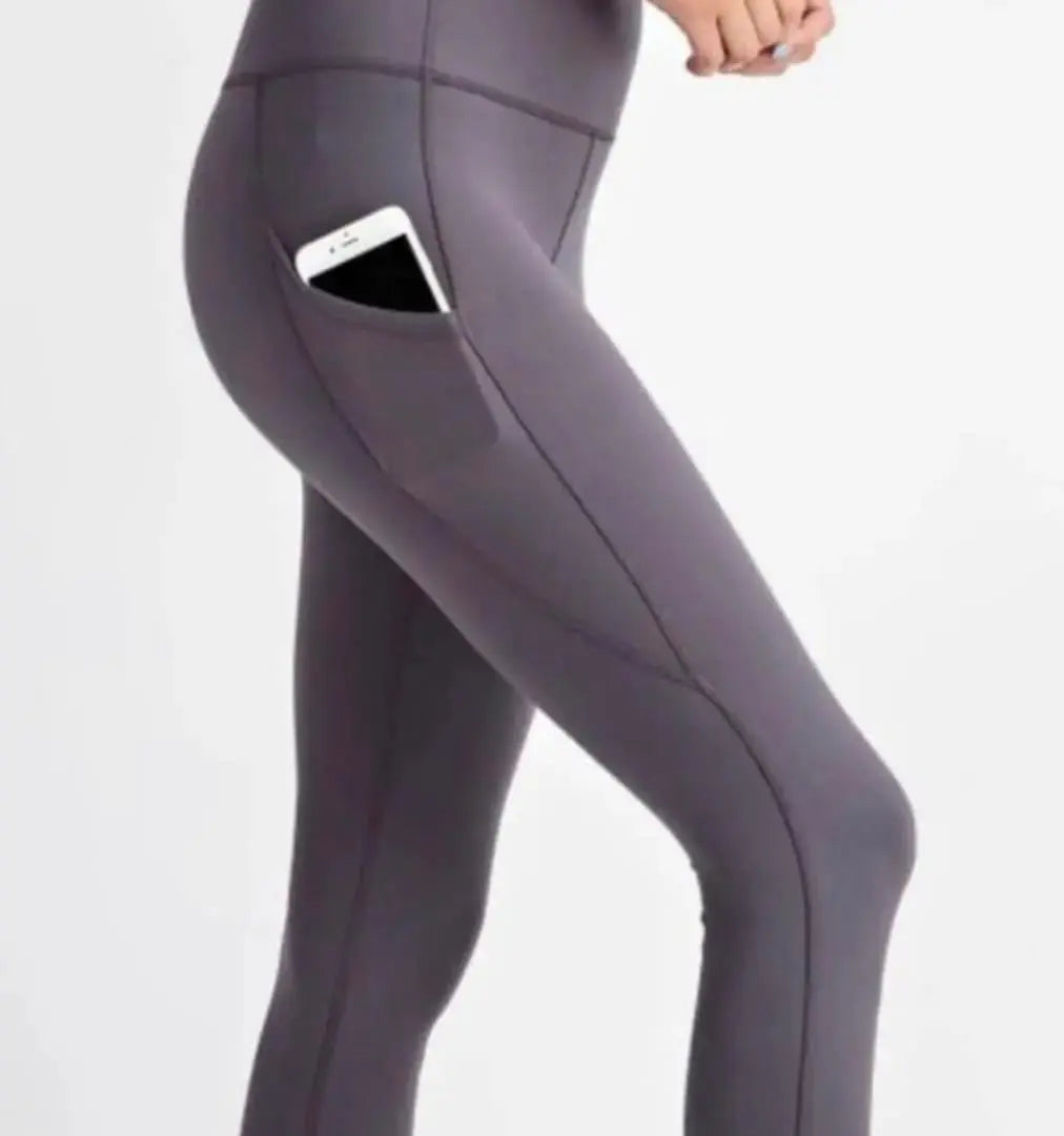 Buttery-Soft Solid Gray Pocket Leggings-leggings-Whimsies-Styled by Steph-Women's Fashion Clothing Boutique, Indiana