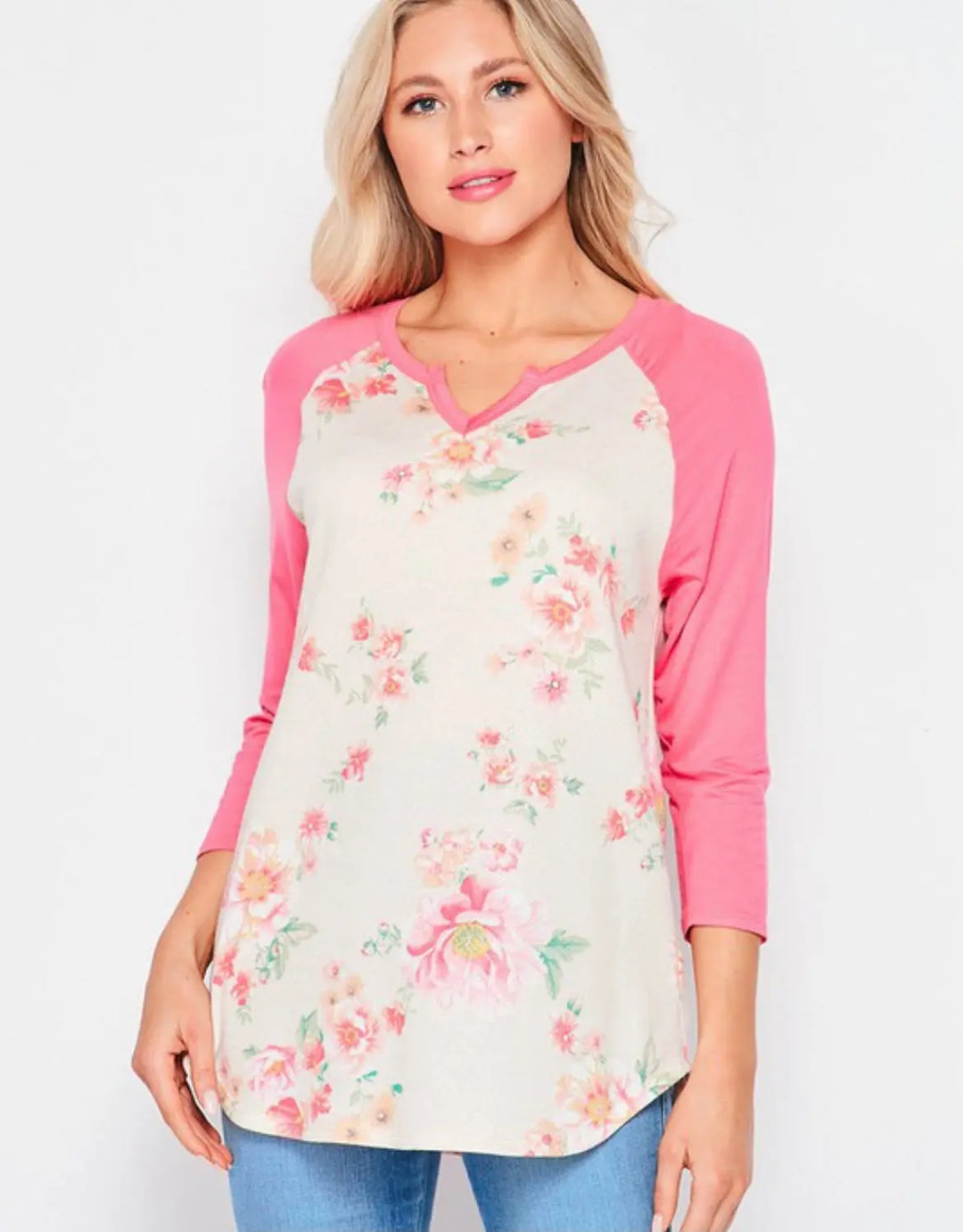 DOOR BUSTER Pink Floral Raglan Top-long sleeve top-HoneyMe-Styled by Steph-Women's Fashion Clothing Boutique, Indiana
