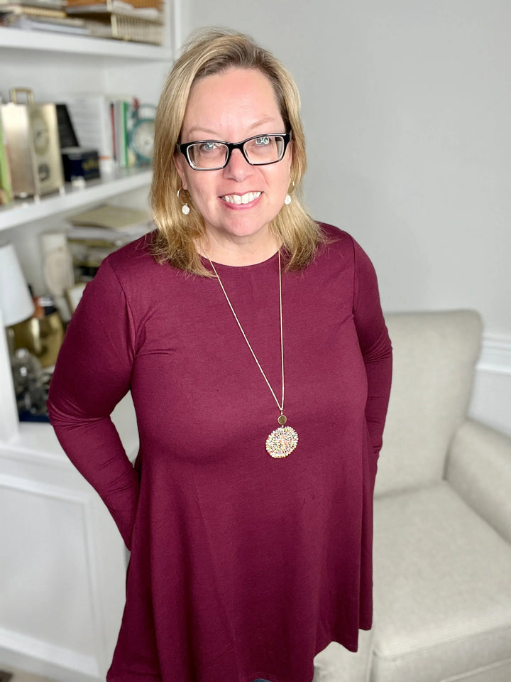 Flared Tunic Top with Pockets (2 colors)-tunic-Zenana-Styled by Steph-Burgundy-Women's Fashion Clothing Boutique, Indiana