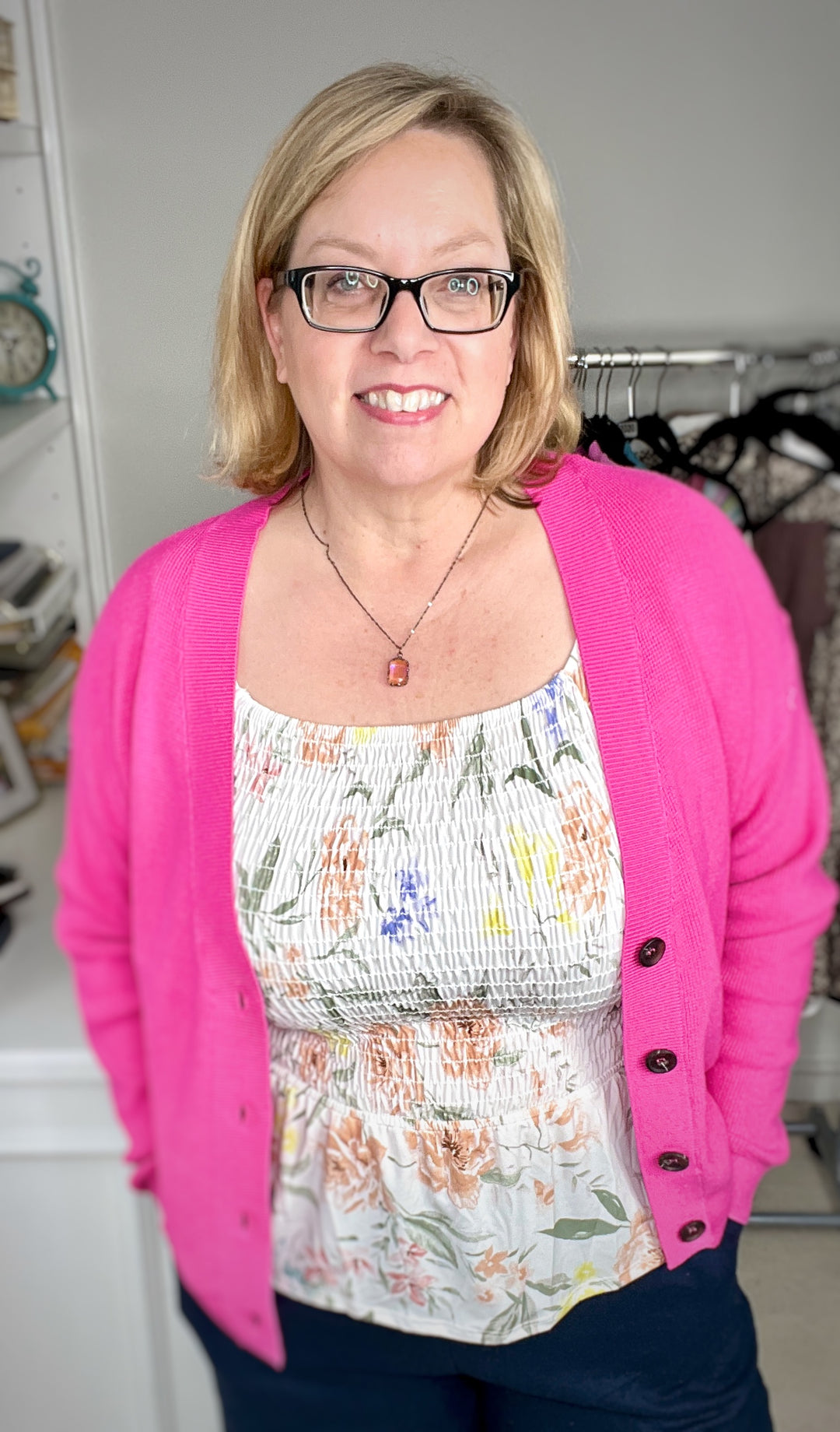 Hot Pink Button-Front Fine Gauge Cardigan-cardigan-Zenana-Styled by Steph-Women's Fashion Clothing Boutique, Indiana