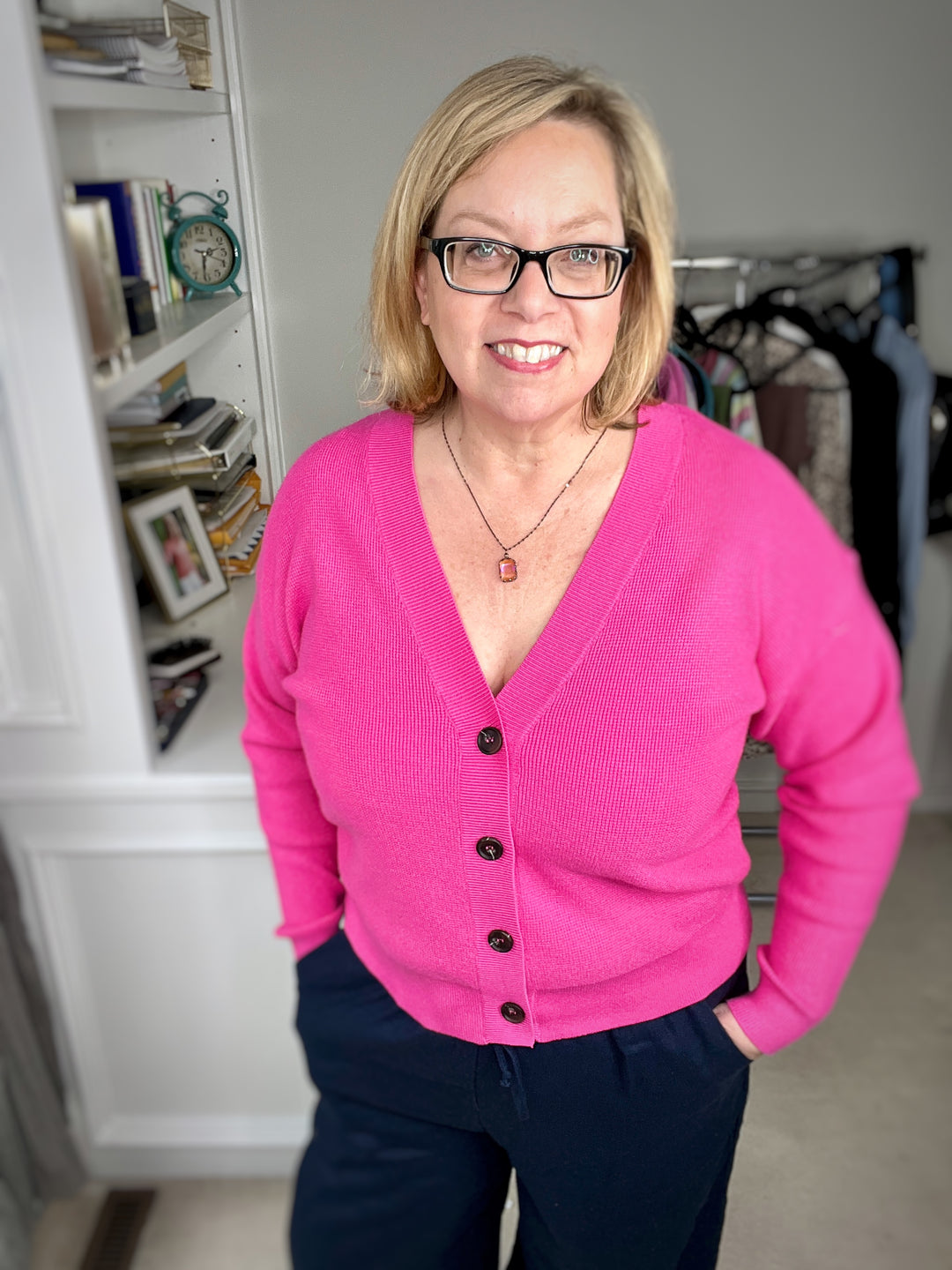 Hot Pink Button-Front Fine Gauge Cardigan-cardigan-Zenana-Styled by Steph-Women's Fashion Clothing Boutique, Indiana