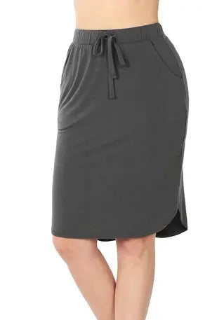 Gray Drawstring Skirt-skirt-Zenana-Styled by Steph-Women's Fashion Clothing Boutique, Indiana