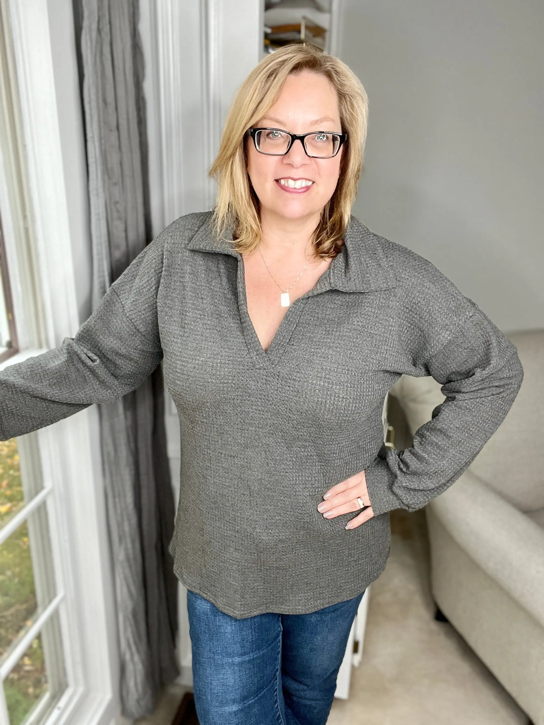 Gray Waffle-Weave Gabby Tunic Sweater-tunic-Heimish-Styled by Steph-Women's Fashion Clothing Boutique, Indiana