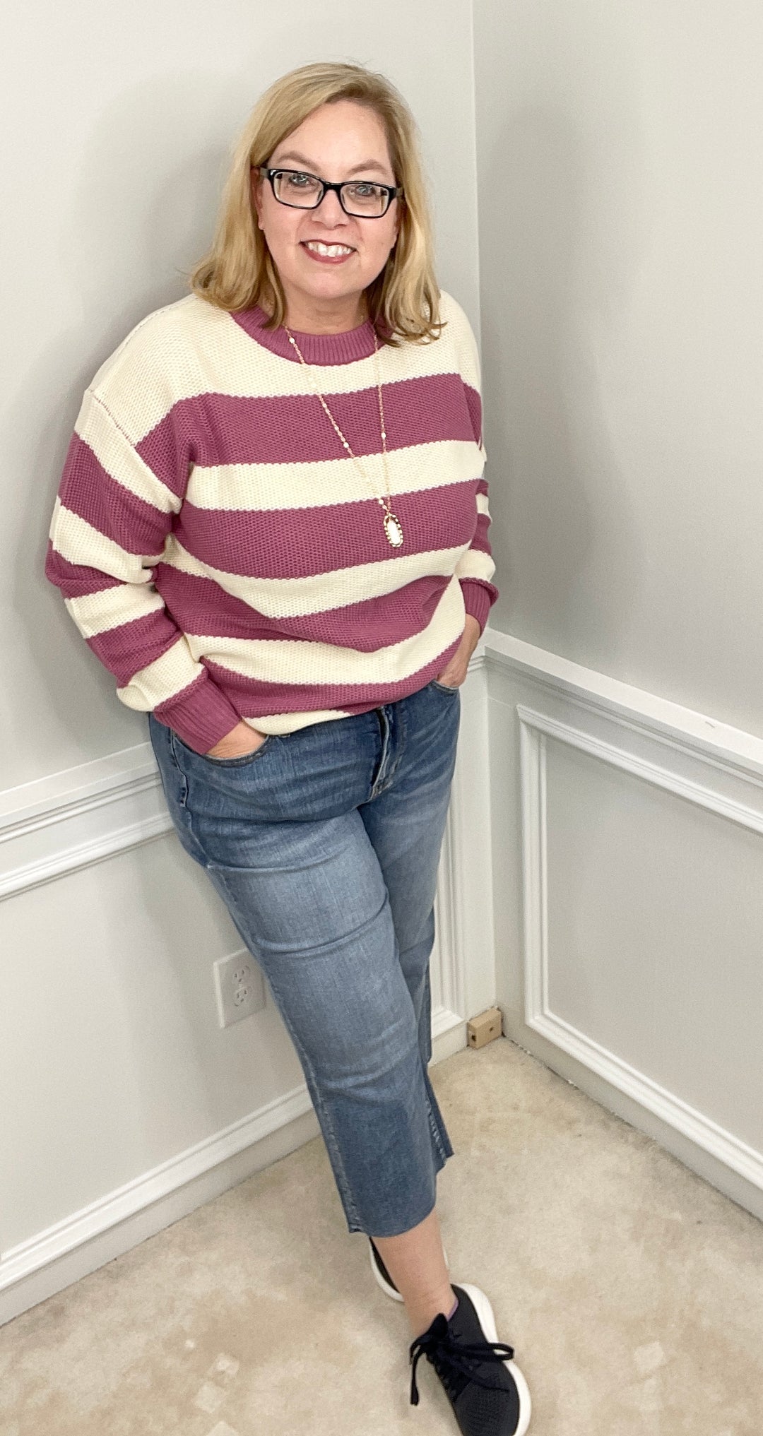 Raspberries & Cream Striped Sweater-sweater-Sew in Love-Styled by Steph-Women's Fashion Clothing Boutique, Indiana
