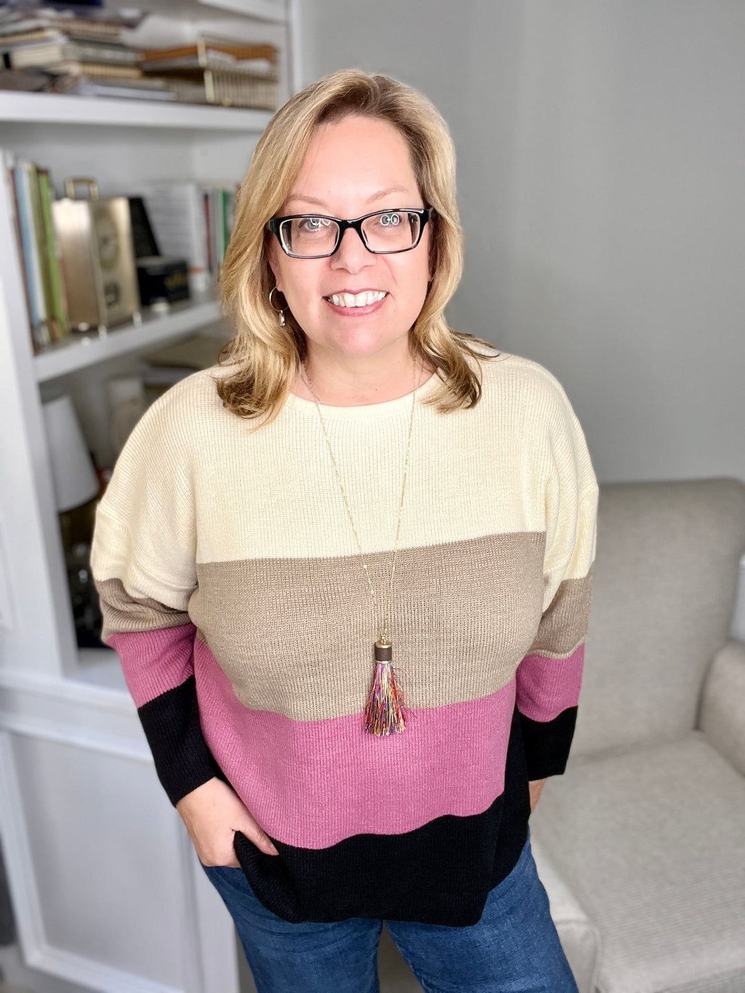 Raspberry Colorblock Sweater Tunic-sweater-Sew in Love-Styled by Steph-Women's Fashion Clothing Boutique, Indiana