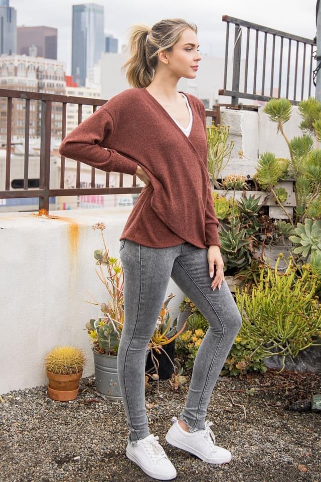 Chestnut Wrap Knit Sweater-sweater-Eldridge-Styled by Steph-Women's Fashion Clothing Boutique, Indiana