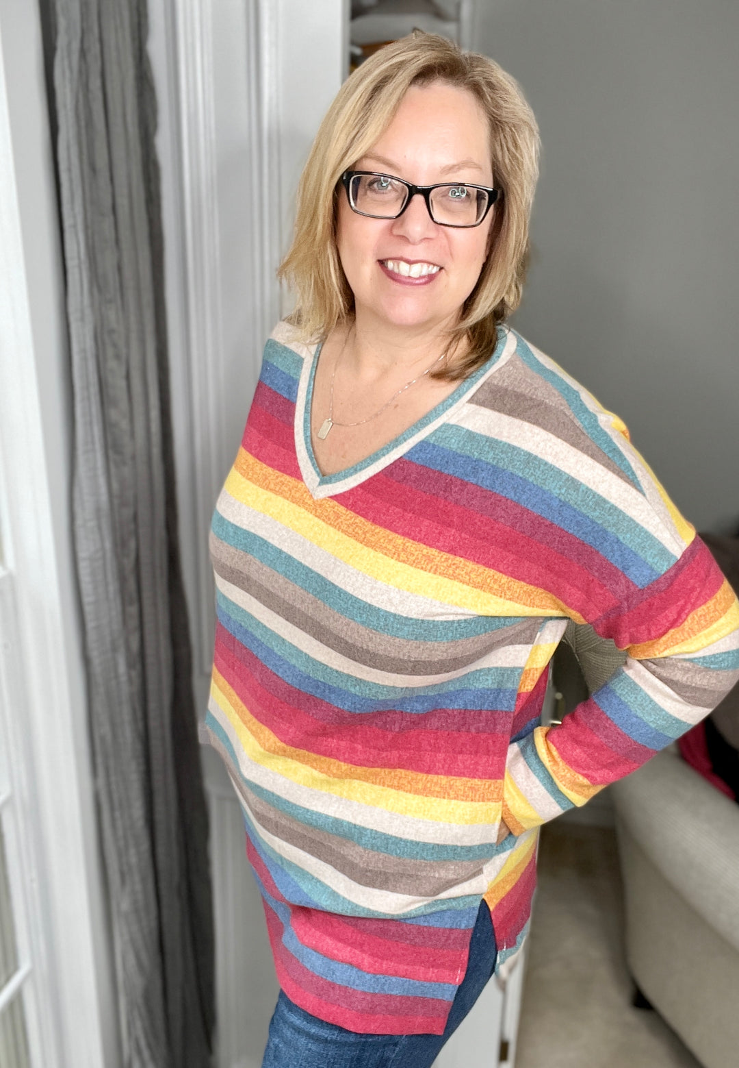 Brushed Hacci Striped Tunic Sweater with Pockets-tunic-Heimish-Styled by Steph-Women's Fashion Clothing Boutique, Indiana