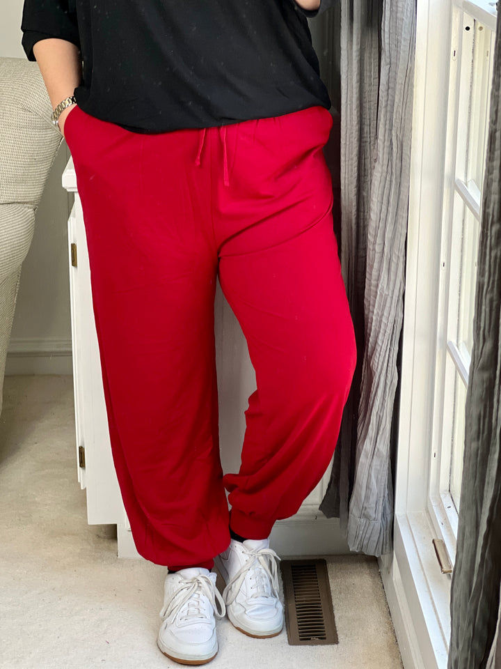 Soft French Terry Joggers with Pockets - Dark Red-joggers-Zenana-Styled by Steph-Women's Fashion Clothing Boutique, Indiana
