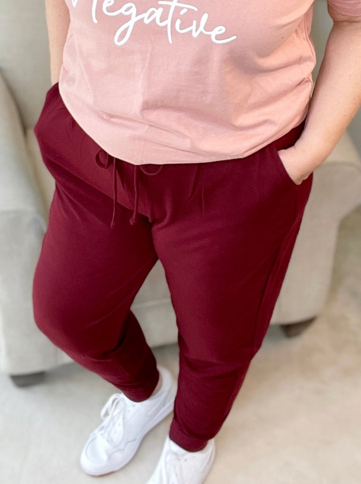 Soft French Terry Joggers with Pockets - Dark Burgundy-joggers-Zenana-Styled by Steph-Women's Fashion Clothing Boutique, Indiana