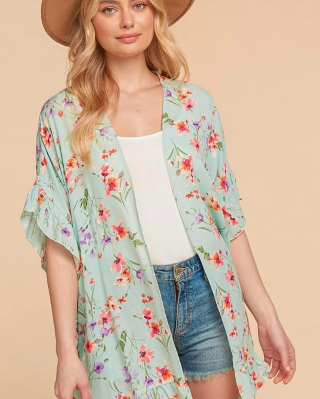 Mint Floral Kimono-layer-Haptics-Styled by Steph-Women's Fashion Clothing Boutique, Indiana