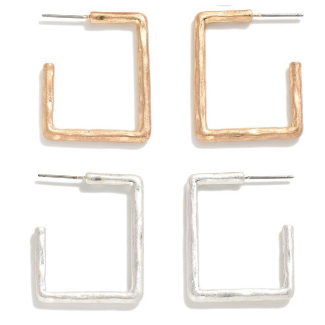 Brushed Gold & Brushed Silver Small Rectangular Hoop Earrings-jewelry-Judson-Styled by Steph-Women's Fashion Clothing Boutique, Indiana