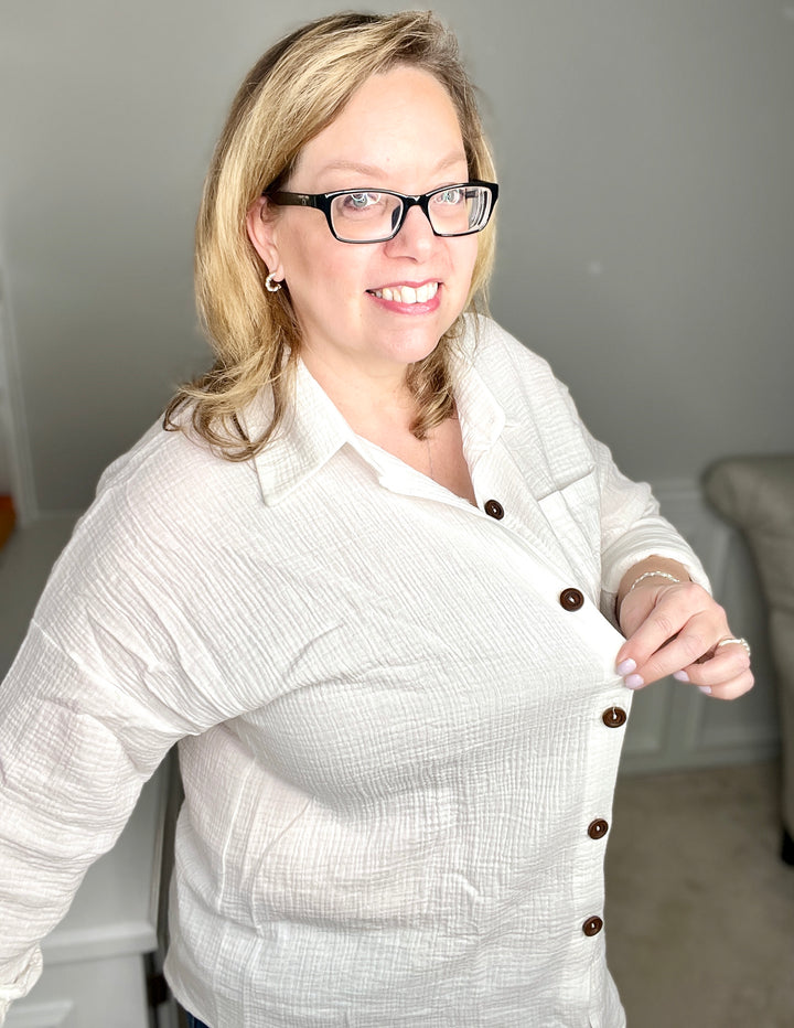 White Soft Cotton Button Down Shirt-long sleeve top-7th Ray-Styled by Steph-Women's Fashion Clothing Boutique, Indiana