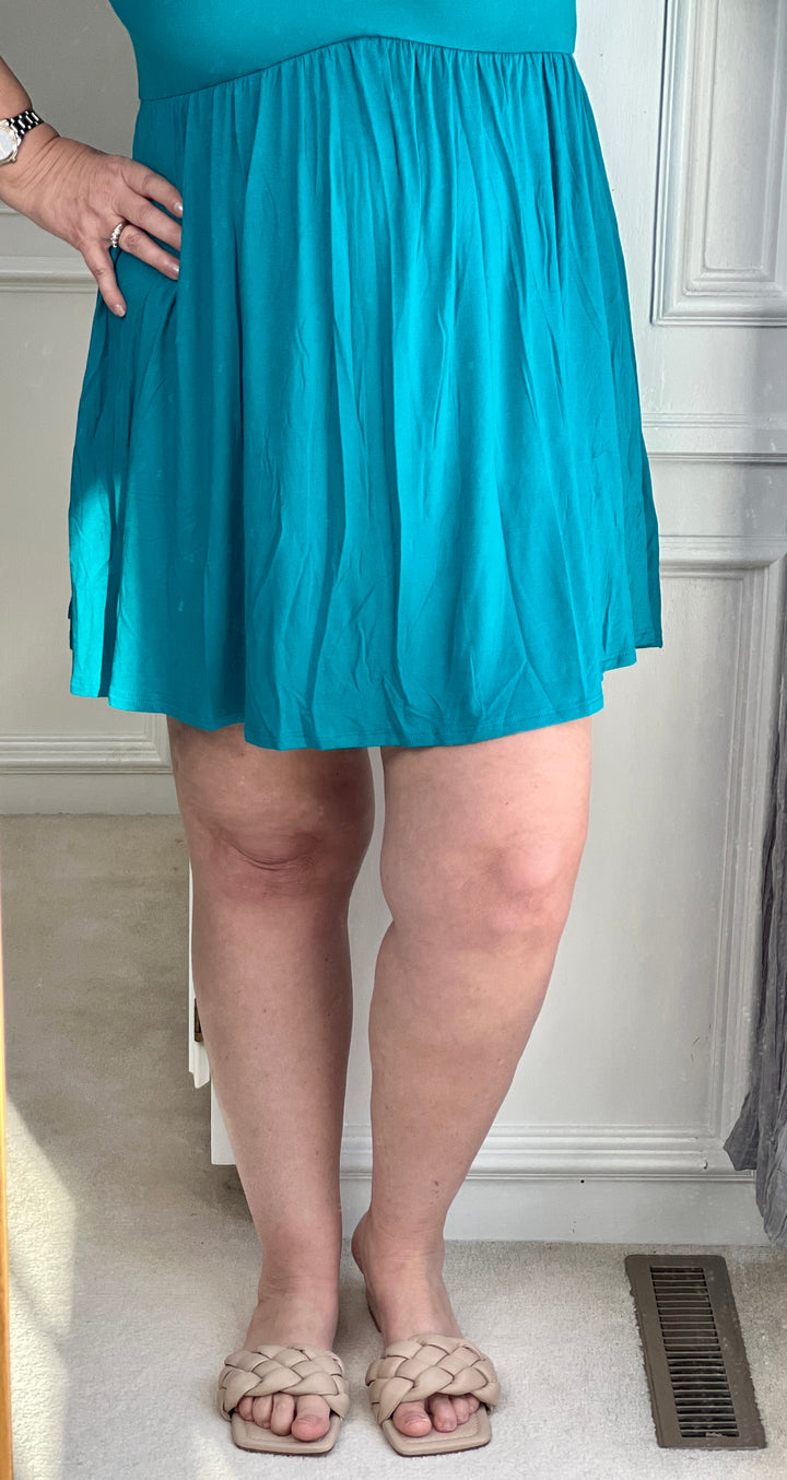 Teal V-Neck Dress with Built-In Shorts-dress-Styled by Steph-Styled by Steph-Women's Fashion Clothing Boutique, Indiana