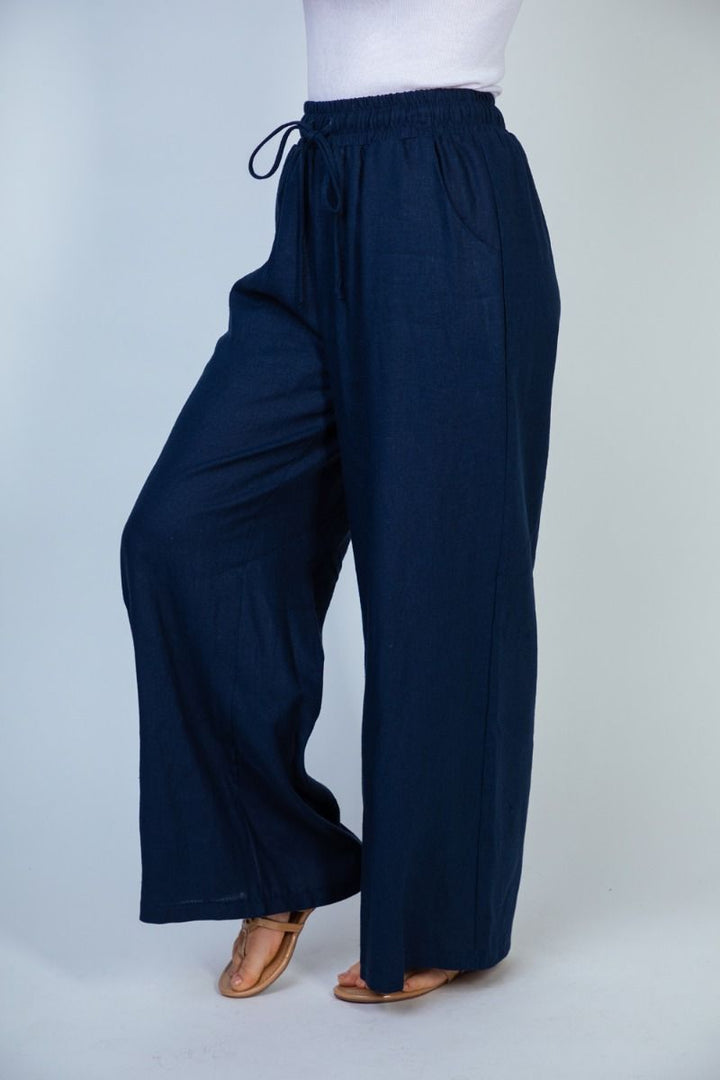 Navy High-Waist Cotton Pants with Pockets-pants-White Birch-Styled by Steph-Women's Fashion Clothing Boutique, Indiana
