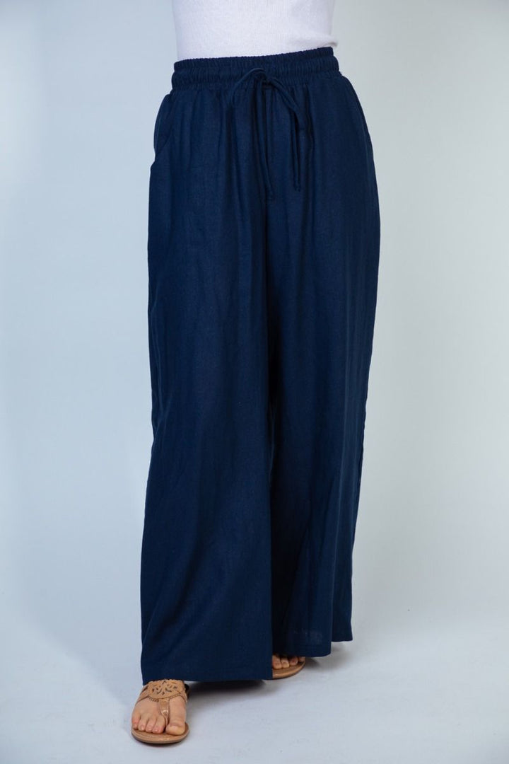 Navy High-Waist Cotton Pants with Pockets-pants-White Birch-Styled by Steph-Women's Fashion Clothing Boutique, Indiana