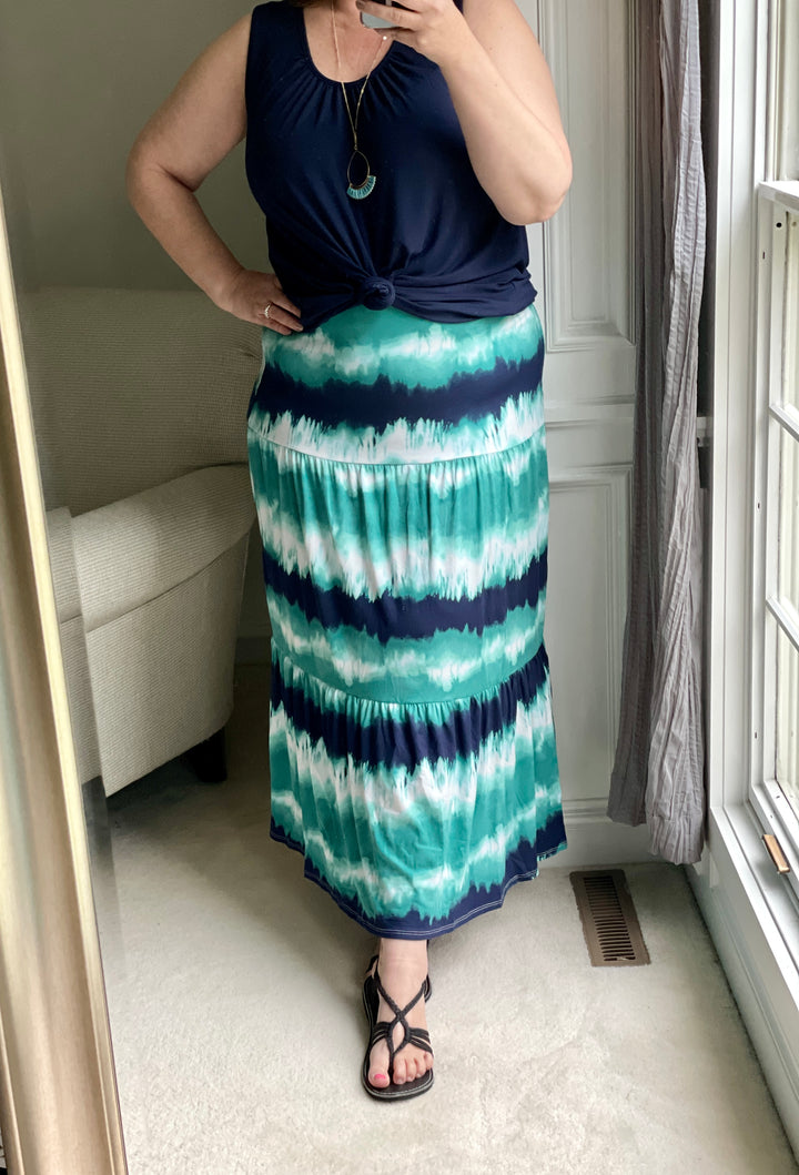 Jade & Navy Tie-Dye Long Skirt-skirt-P & Rose-Styled by Steph-Women's Fashion Clothing Boutique, Indiana