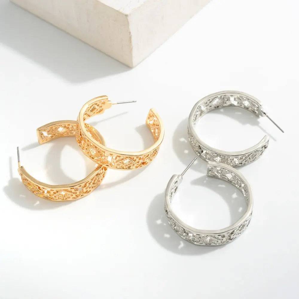 Inlay Design Hoop Earrings-jewelry-Judson-Styled by Steph-Women's Fashion Clothing Boutique, Indiana