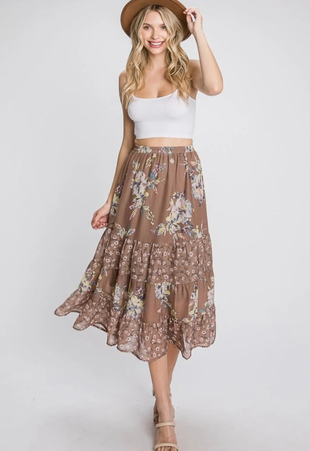 Mocha & Mauve Floral Skirt-skirt-Gee Gee-Styled by Steph-Women's Fashion Clothing Boutique, Indiana