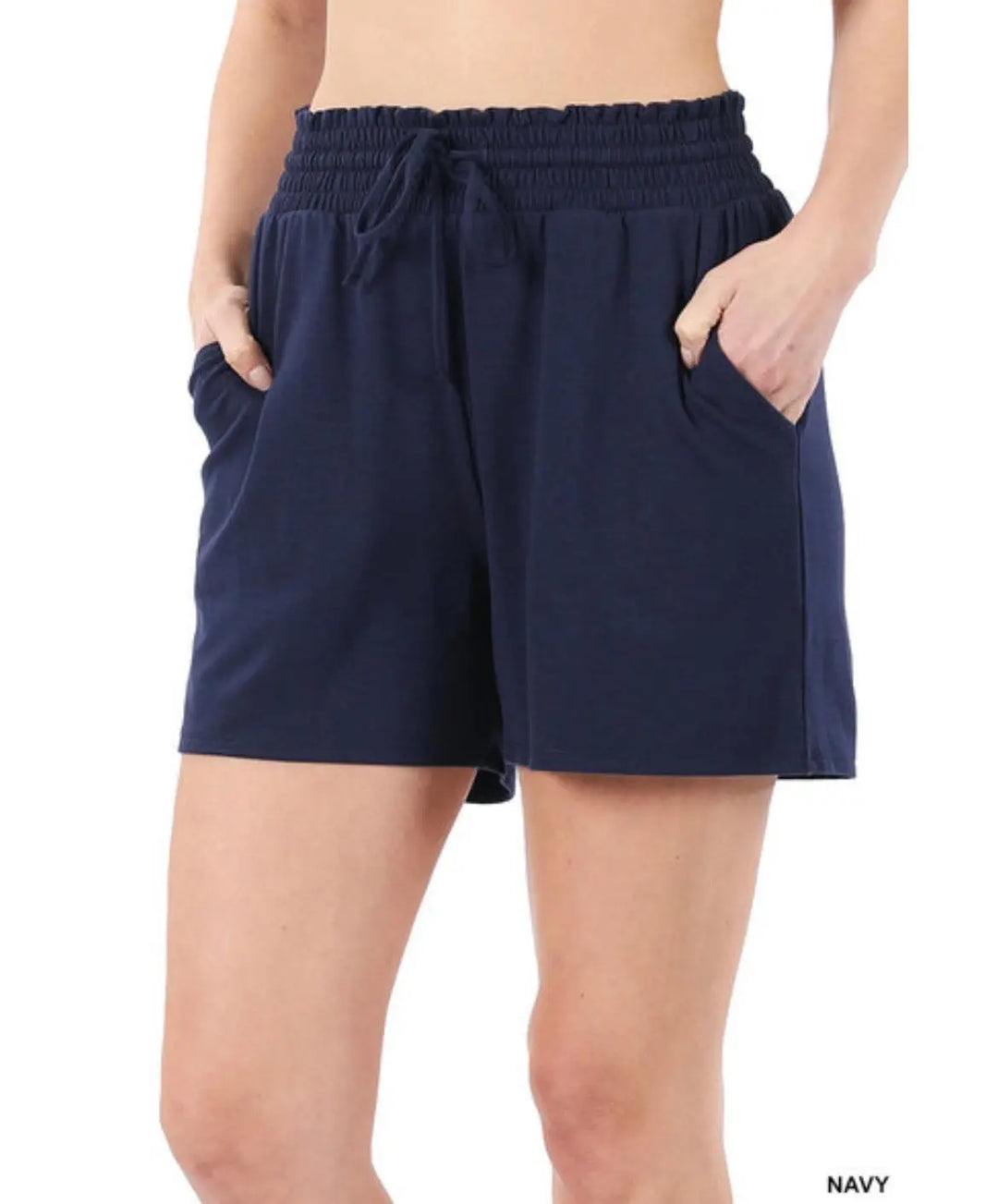 Navy Drawstring Shorts-shorts-Zenana-Styled by Steph-Women's Fashion Clothing Boutique, Indiana