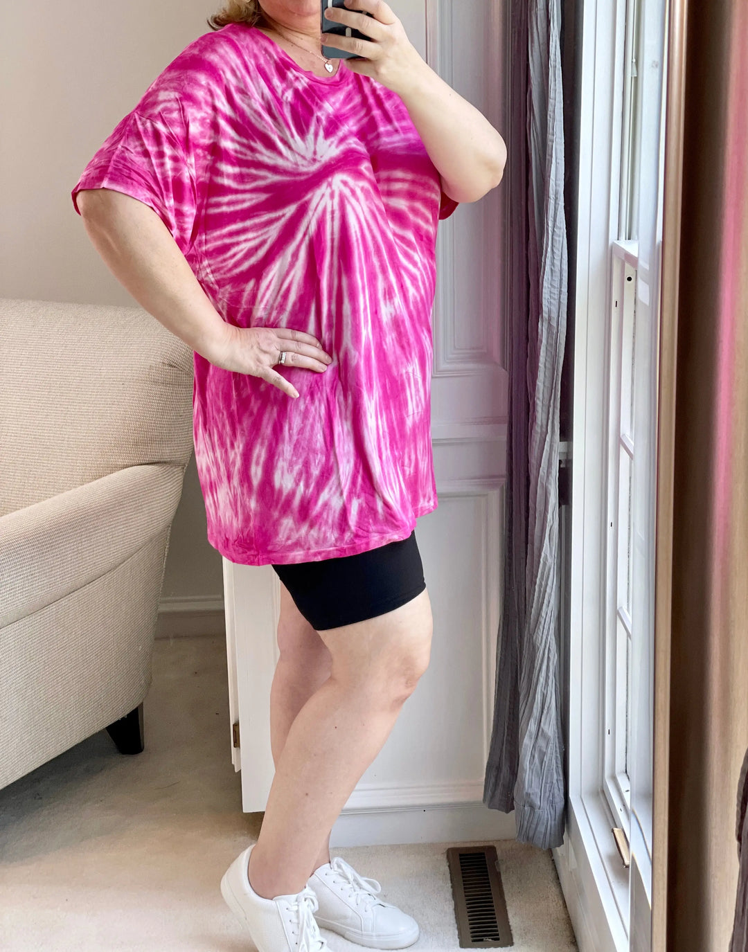 Oversized Hot Pink Tie-Dye Longline Top-short sleeve top-Zenana-Styled by Steph-Women's Fashion Clothing Boutique, Indiana