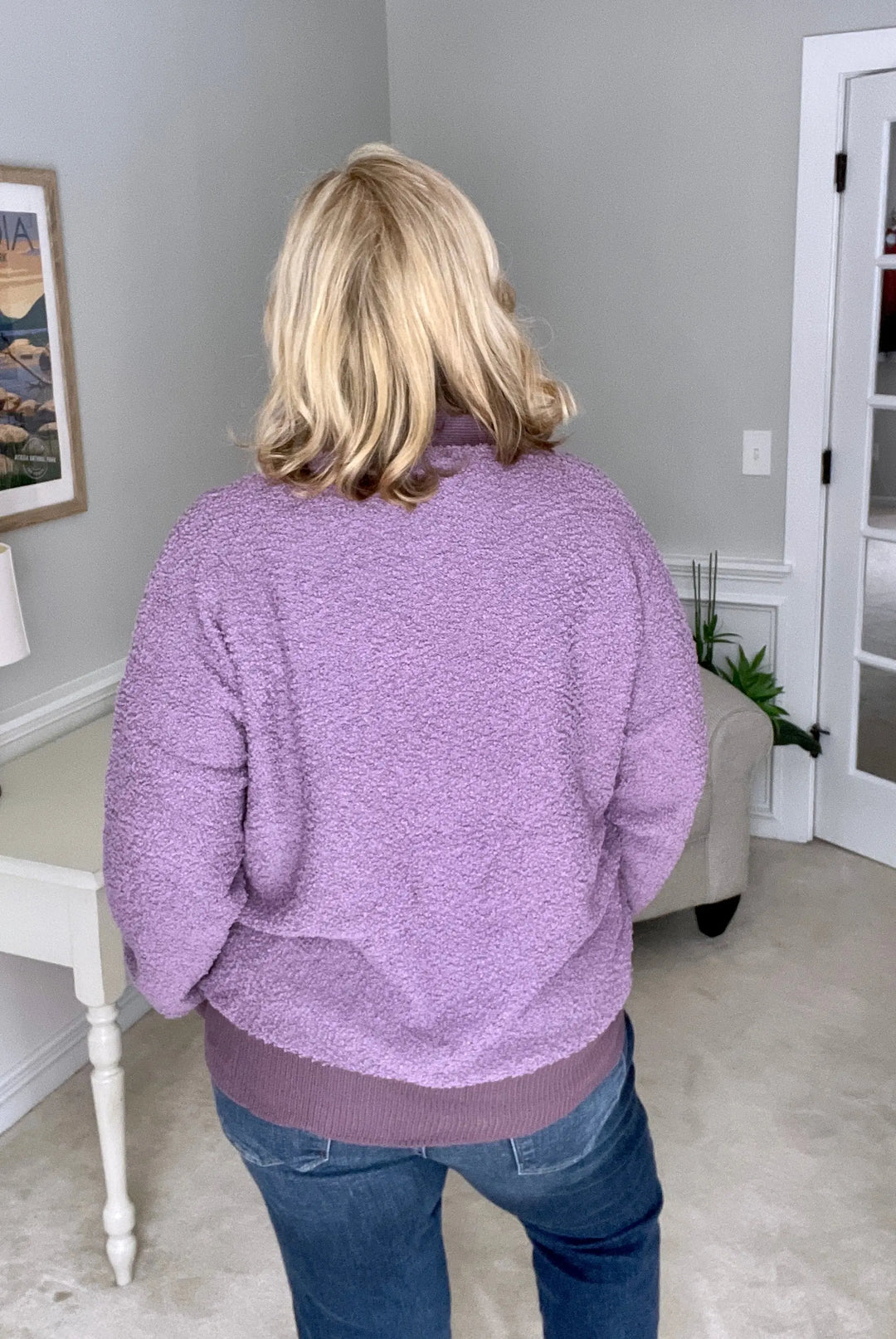 Purple V-Neck Popcorn Sweater-sweater-White Birch-Styled by Steph-Women's Fashion Clothing Boutique, Indiana