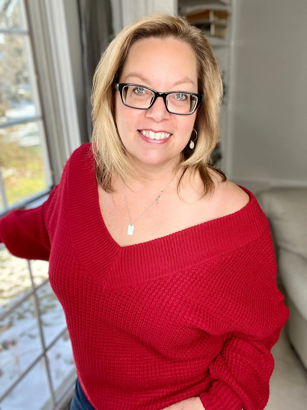 Red V-Neck Balloon Sleeve Sweater-sweater-Zenana-Styled by Steph-Women's Fashion Clothing Boutique, Indiana