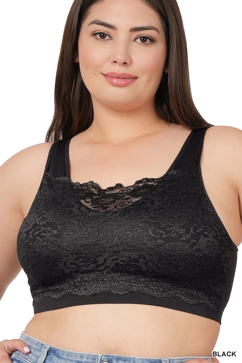 Seamless Bra Top with Lace Cover (2 colors)-bralette-Zenana-Styled by Steph-Women's Fashion Clothing Boutique, Indiana
