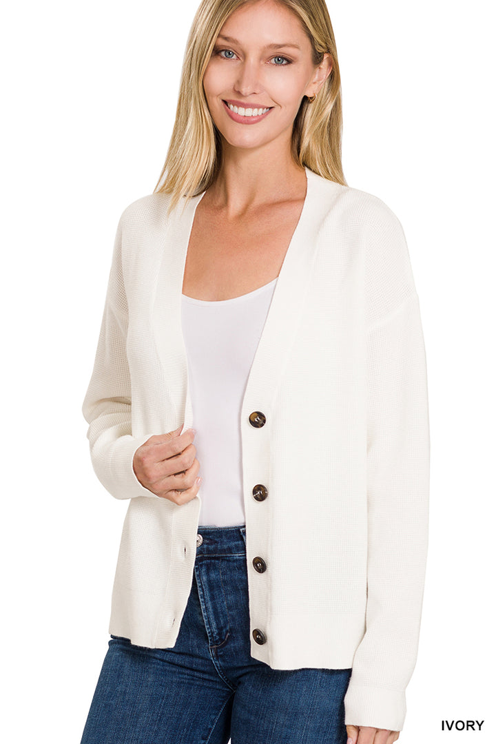 Ivory Button-Front Fine Gauge Cardigan-cardigan-Zenana-Styled by Steph-Women's Fashion Clothing Boutique, Indiana