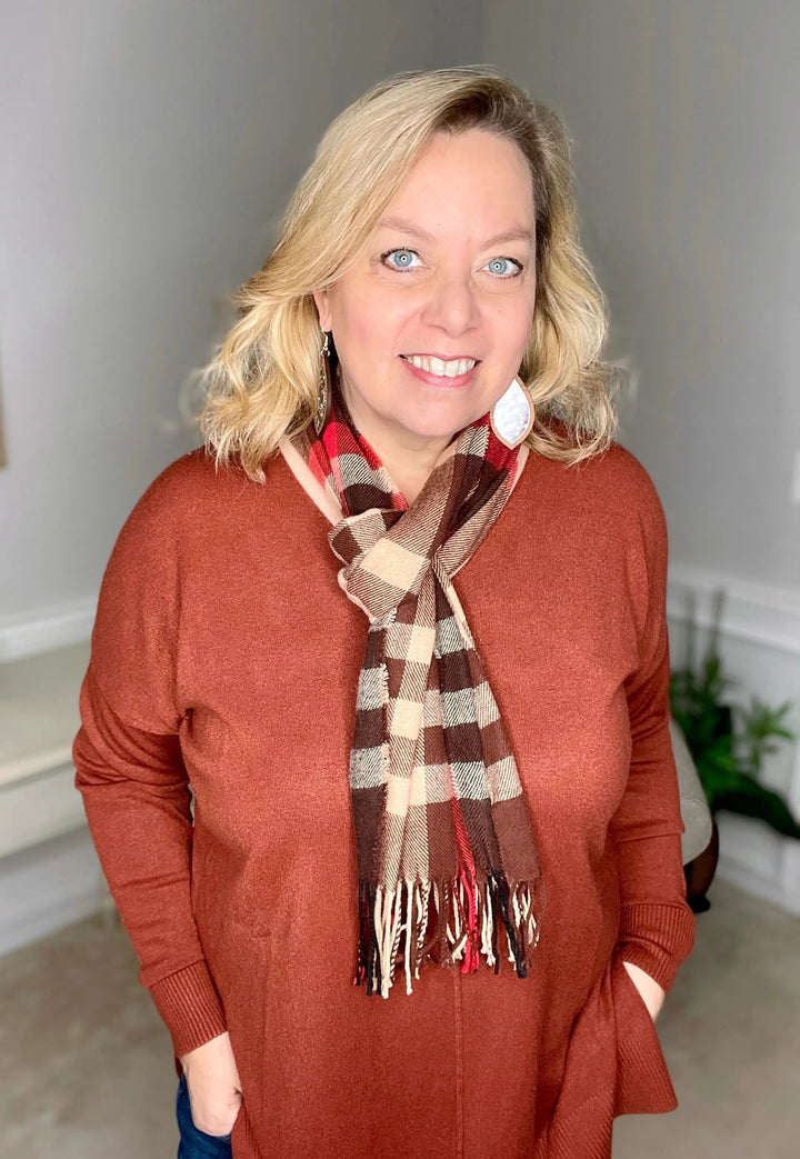The Absolutely Essential V-Neck Tunic - Chestnut-long sleeve top-Zenana-Styled by Steph-Women's Fashion Clothing Boutique, Indiana