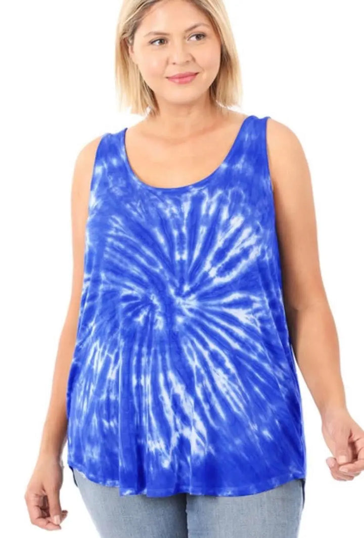 The Perfect Tank Top - Blue Tie-Dye-sleeveless top-Zenana-Styled by Steph-Women's Fashion Clothing Boutique, Indiana