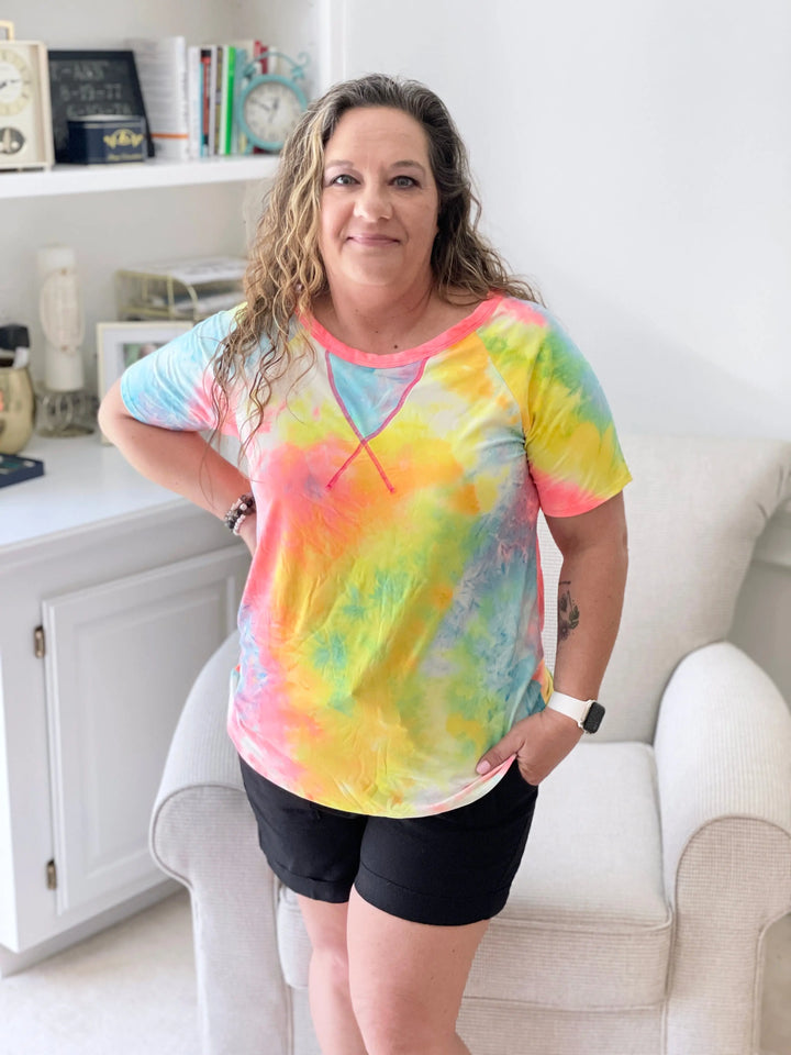 Tropical Tie-Dye Short-Sleeve Raglan Top-short sleeve top-Gee Gee-Styled by Steph-Women's Fashion Clothing Boutique, Indiana