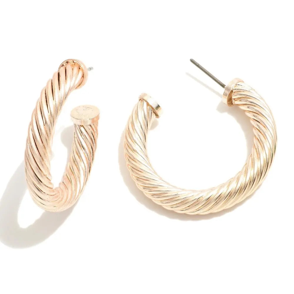 Twisted Gold & Rose Gold Medium Hoop Earrings-jewelry-Judson-Styled by Steph-Women's Fashion Clothing Boutique, Indiana